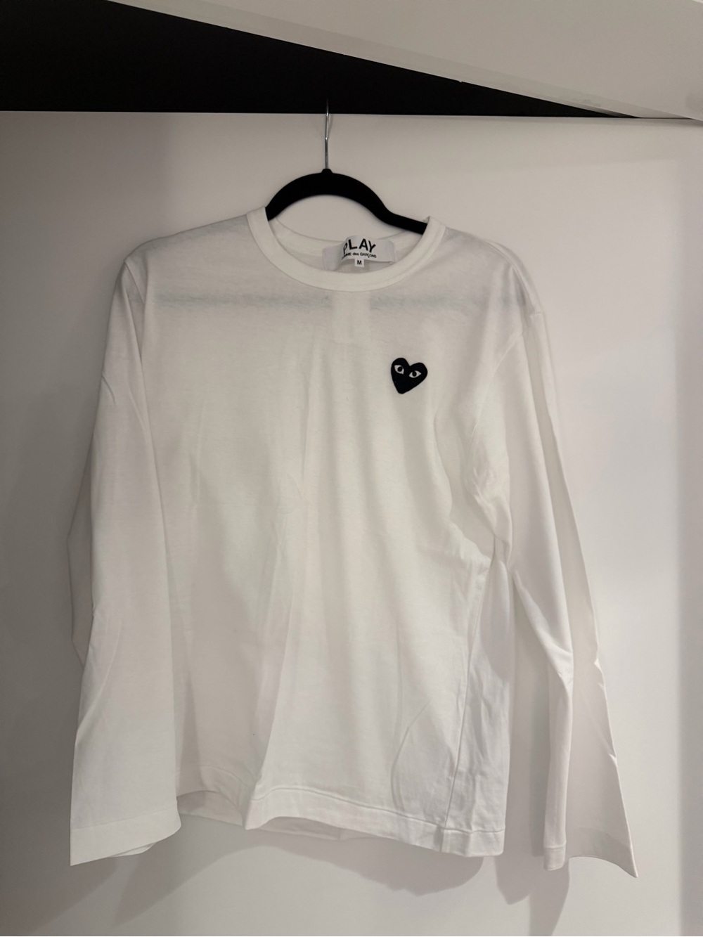 Comme des Garçons PLAY White Crewneck Long Sleeve with Black Heart Patch